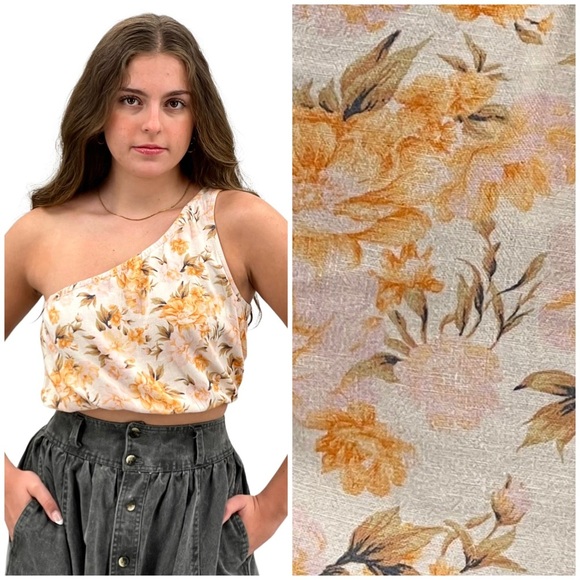 NEW American Eagle Crop Top One Shoulder Floral Linen Viscose Blend | Small - Picture 1 of 9